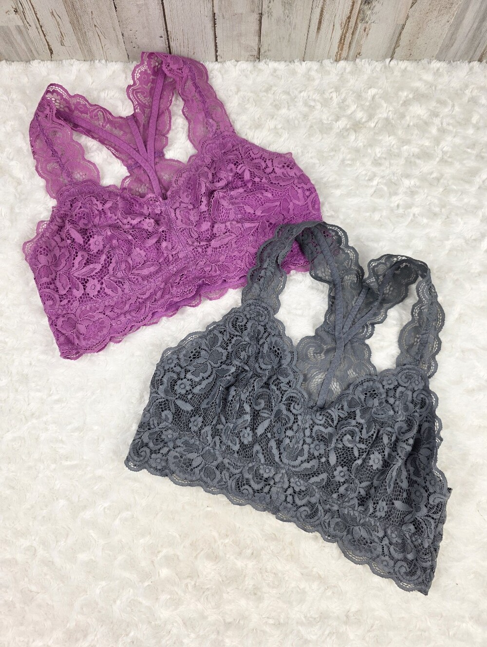Serra Lace Racerback Bralettes in Purple & Charcoal